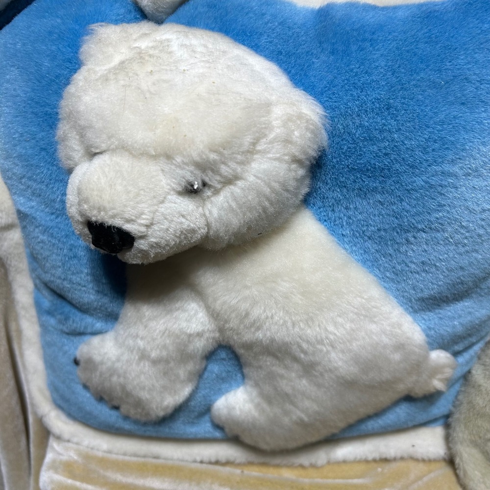 JAAG Plush 3D Wolf and Polar Bear Throw Pillows Set of 2 Blue Tan Faux Fur Lodge - Picture 9 of 14